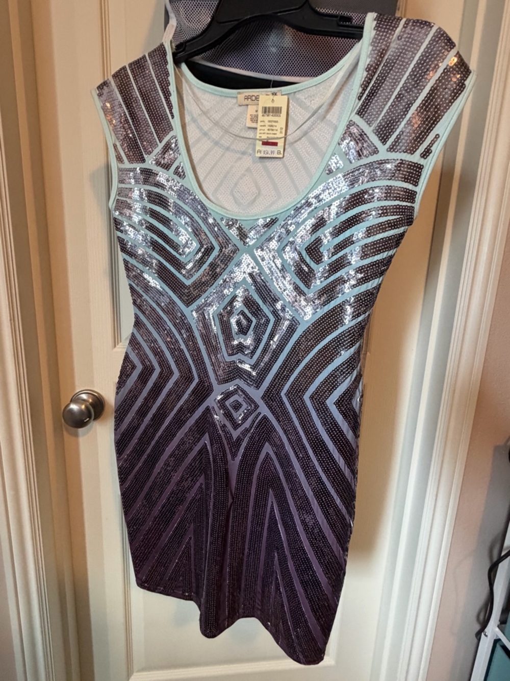 Ardene Mint Trim Purple Sequin Geometric Tank Dress, NWT
